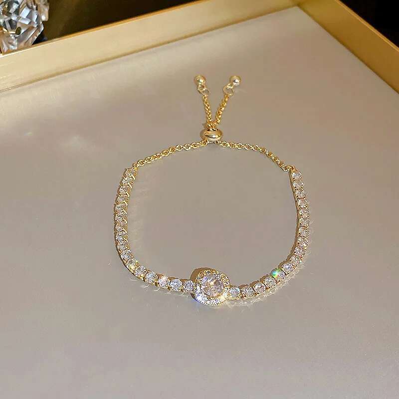 Full of Rhies Adjustable Gold Plated Stainless Steel For Women 2022 New Trendy Square Zircon Bracelet Jewelry