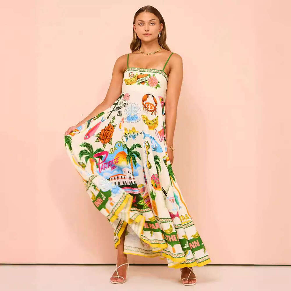 sexy women's suspender graffiti printed sleeveless cotton and en dress, 2025 new casual versatile fashion clothing