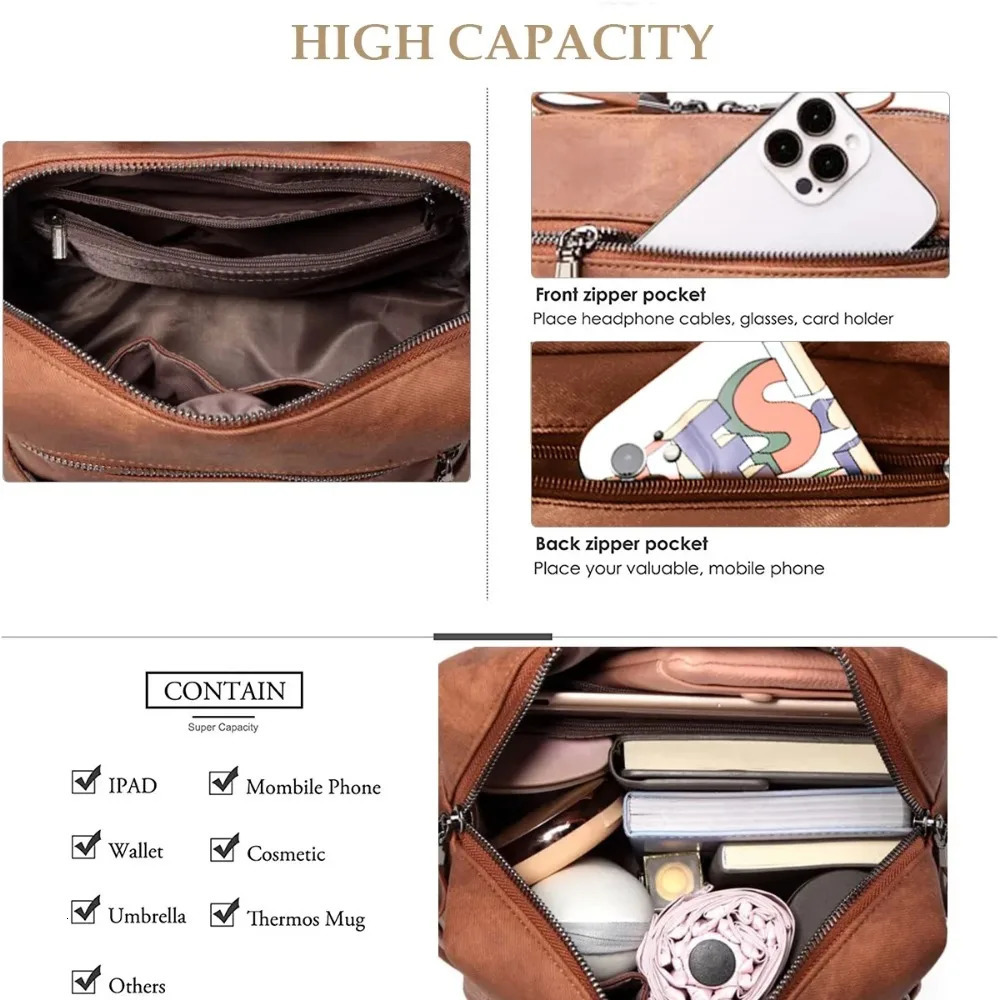 Ship from US Backpack Purse for Womens Waterproof PU Leather Backpacks Handbags Ladies Casual Shoulder Bags Brown 250304FBB