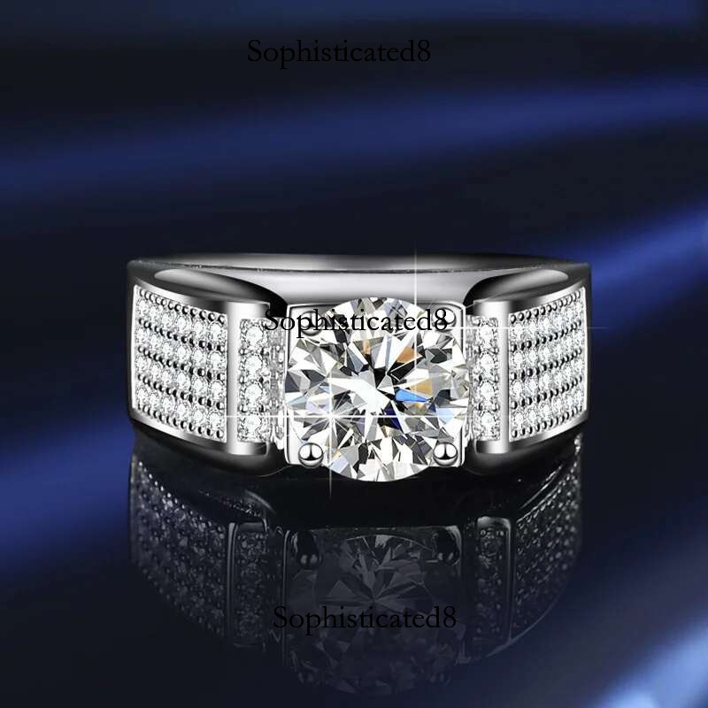 Bague Ringen Real Moissanite For Men Sterg Sier 2 Round Brilliant Dias Engagement Ring Male Wedding Jewelry
