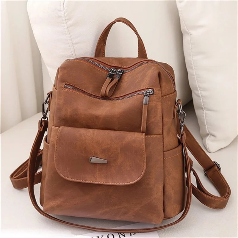 Ship from US Backpack Purse for Womens Waterproof PU Leather Backpacks Handbags Ladies Casual Shoulder Bags Brown 250304FBB