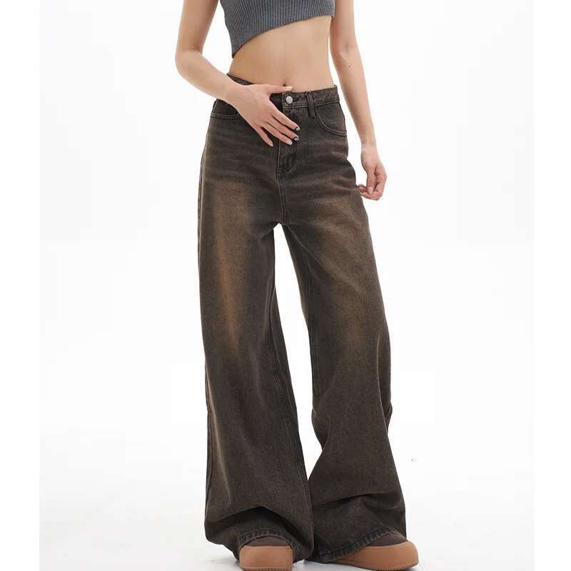 High Waist Women Coffee Grey Jeans Hip-Hop Style Fashion Vintage Streetwear Y2k Wide Leg Jean Female Trouser Baggy Denim Pants