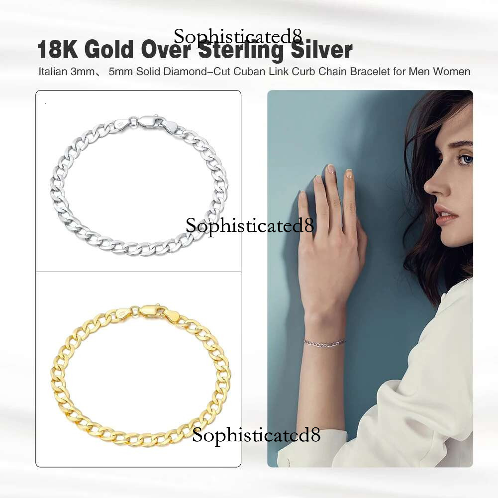 ORSA JEWELS Sterg Sier 3mm/5mm Dia-Cut Cuban for Women Men Fashion k Chain Bracelet Jewelry SB123