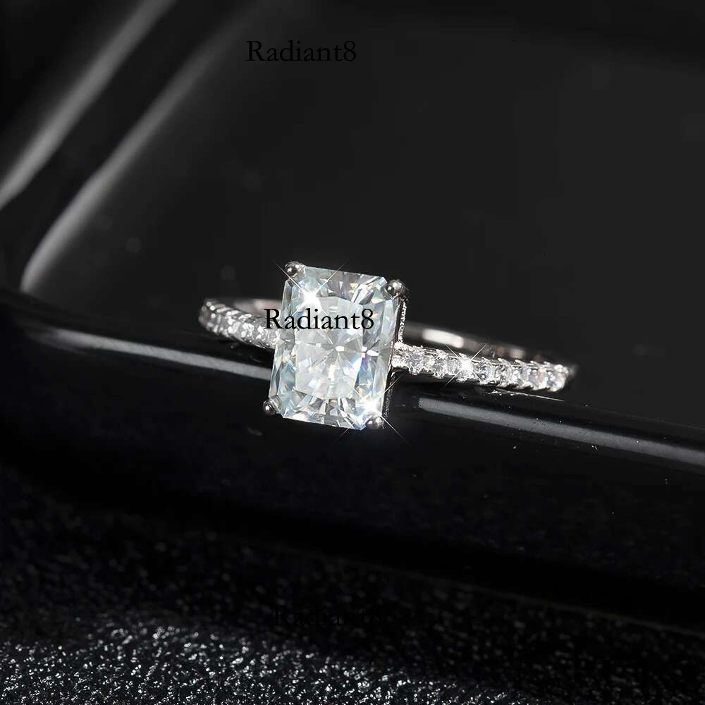 KNOBSPIN D VVS1 Radiant Moissanite Rings for Women 4 Prong Classic Trendy Fine Engagement Wedding Band GRA Certified Sliver