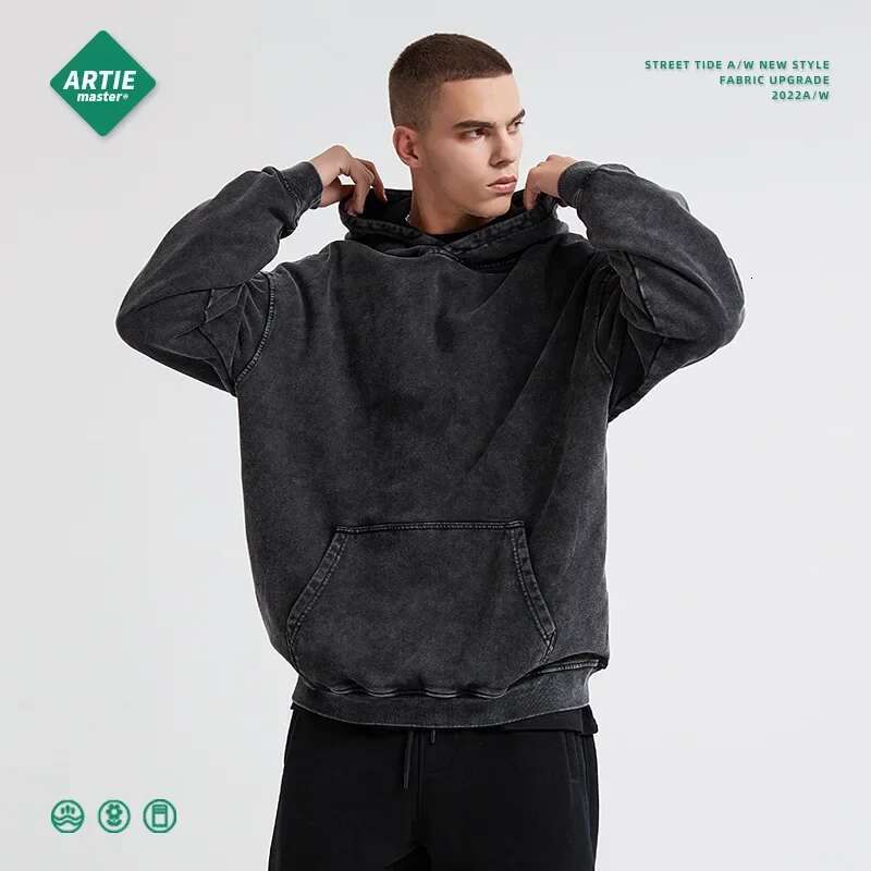 Men's Heavy 420G Retro Batik Old Hooded Loose Washing Water Men's Trendy Brand New Sweater