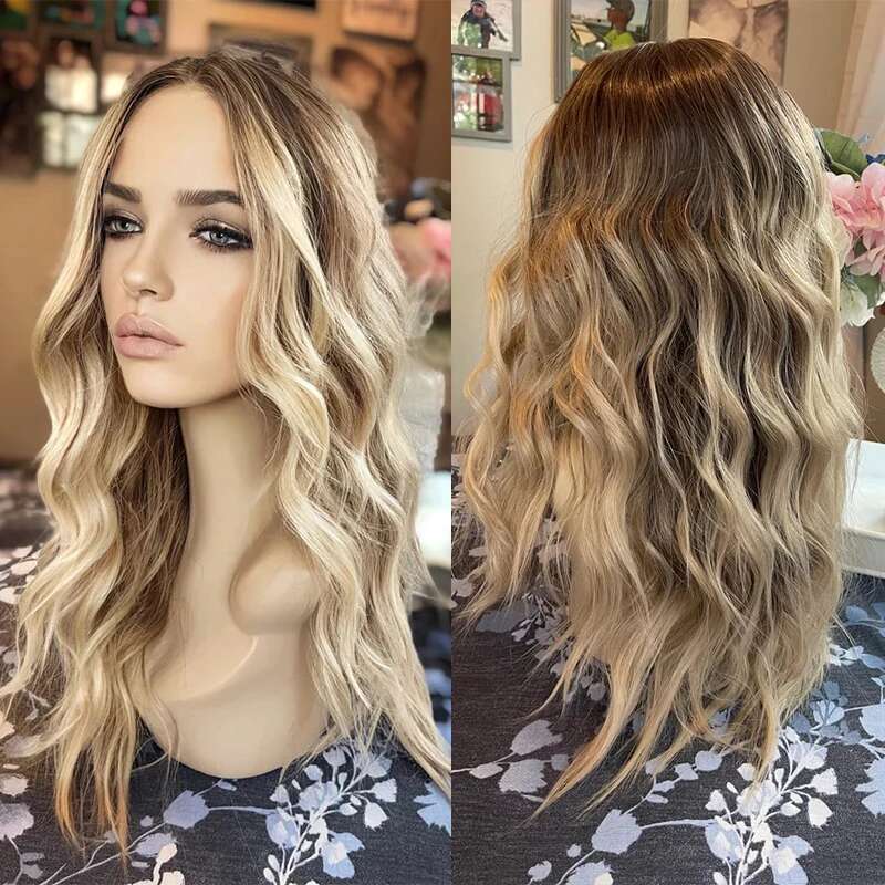 Money Piece Blonde Highlighted Lowlights Front Soft Synthetic Lace Wig Loose Wavy Heat Safe Fibre Cosplay Daily Use