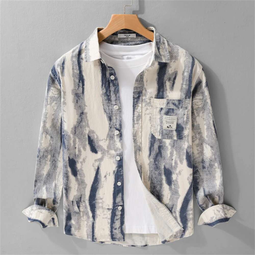 Spring Autumn Men's Shirt Cotton Long Sleeve Fashion Graffiti Casual Shirts Man Clothes Tops Comfortable Young Mens Clothing