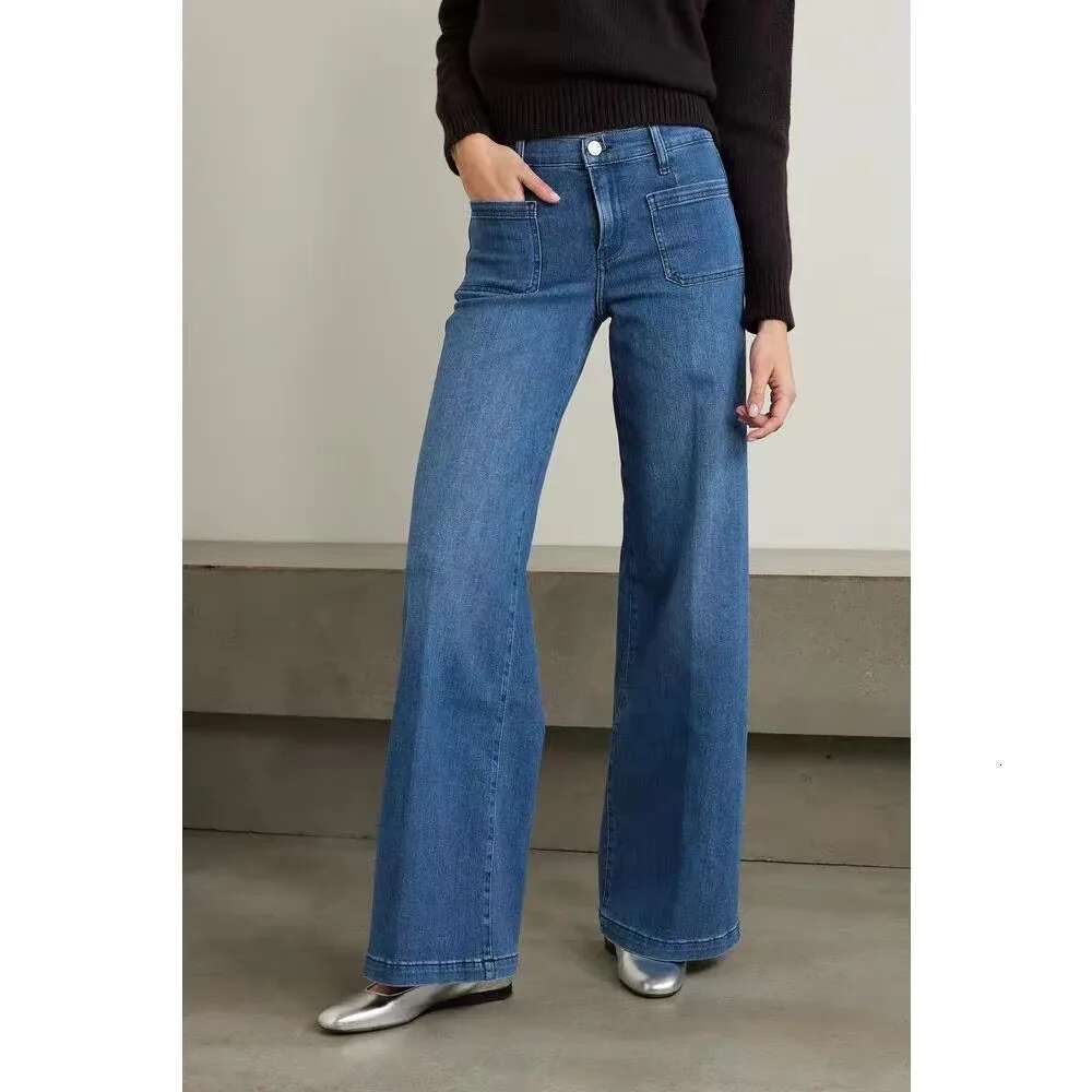 Women Wide Leg Jeans 2025 Pockets Design Casual Female High Waist Denim Long Pants
