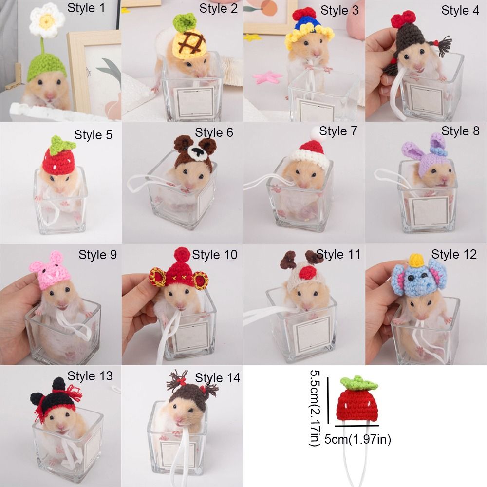 Portable Multi-Type Cartoon Hamster Headwear Handmade Pet Caps Adjustable Headdress Pet Photograph Props Ornaments