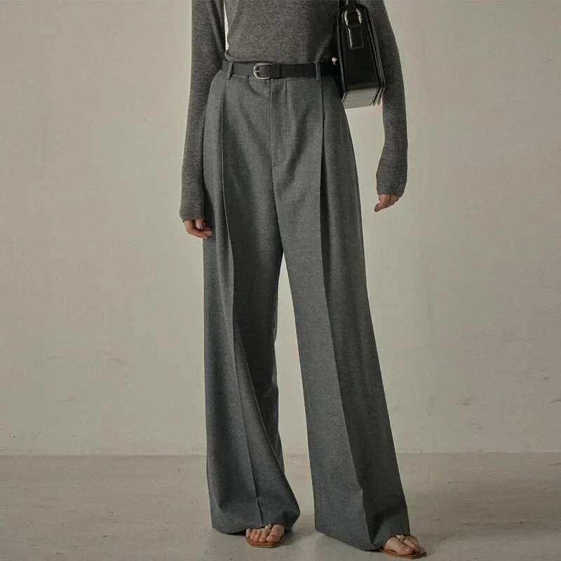 2025 Spring New Gray Suit Casual Or Lenght Straight-Leg Pants Wide-Leg Women Trousers