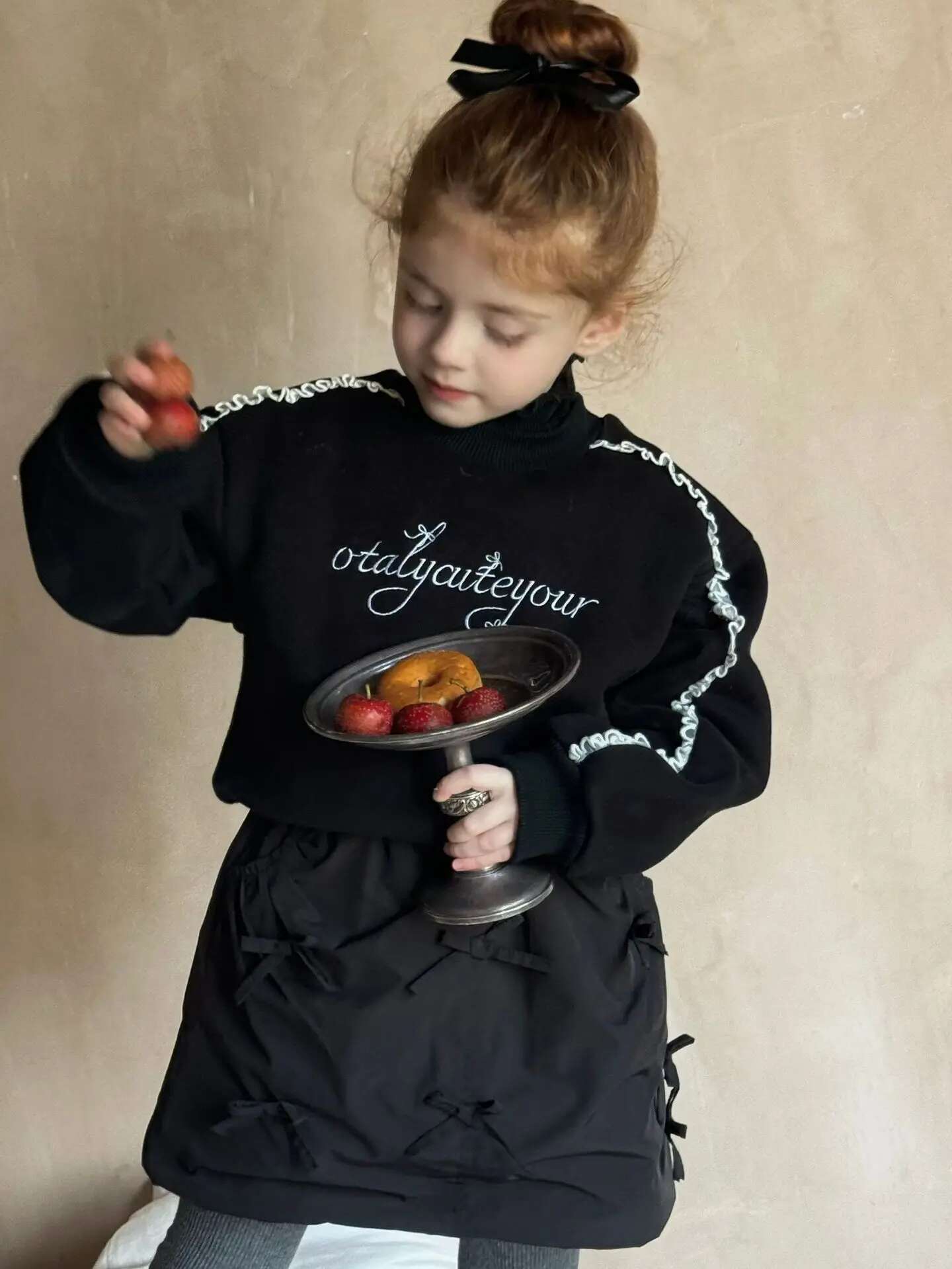 Clothing Children New Veet Lace Girls Korean Thickened Winter Hoodie Top