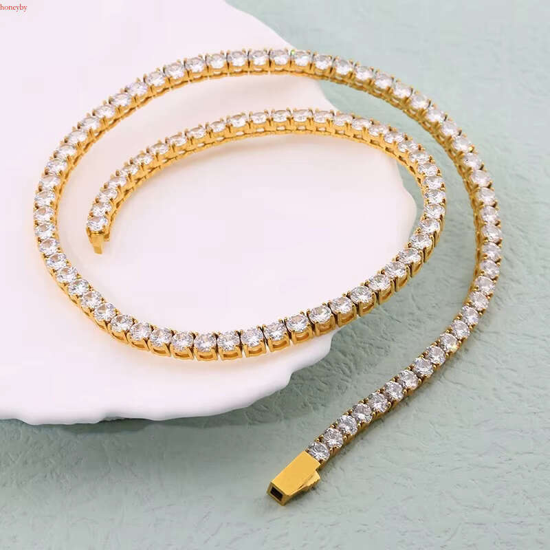 LH Jewelry Stainless Steel Cubic Zirconia Dia Tennis Choker Women Gold Plated CZ Necklace Valentine's Day Gift
