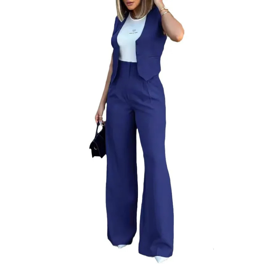 s crossborder foreign trade supply to Europe and America fashionable vest wide leg suit pants commuting set 250225