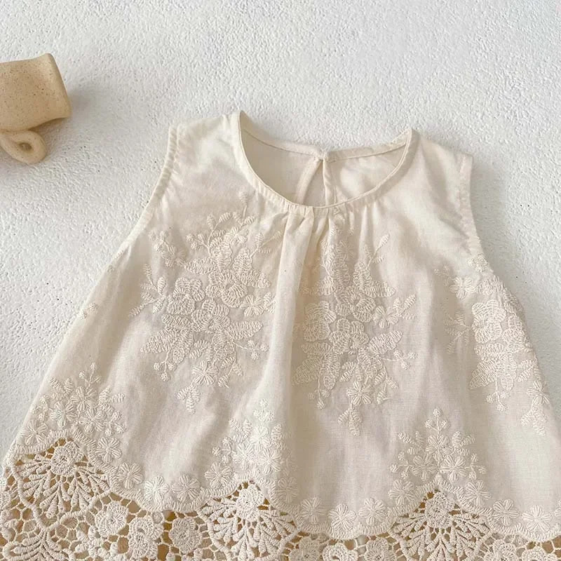 MILANCEL Summer Baby Clothes Set Infant Cute Lace Vest Pants Girls Embroidered Flowers Outfit 250304