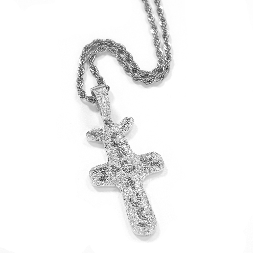 Classic Hip Hop Cactus Jack Cross Pendant Necklace 5A Zircon Gold Plated Boy Men Religious Jewelry