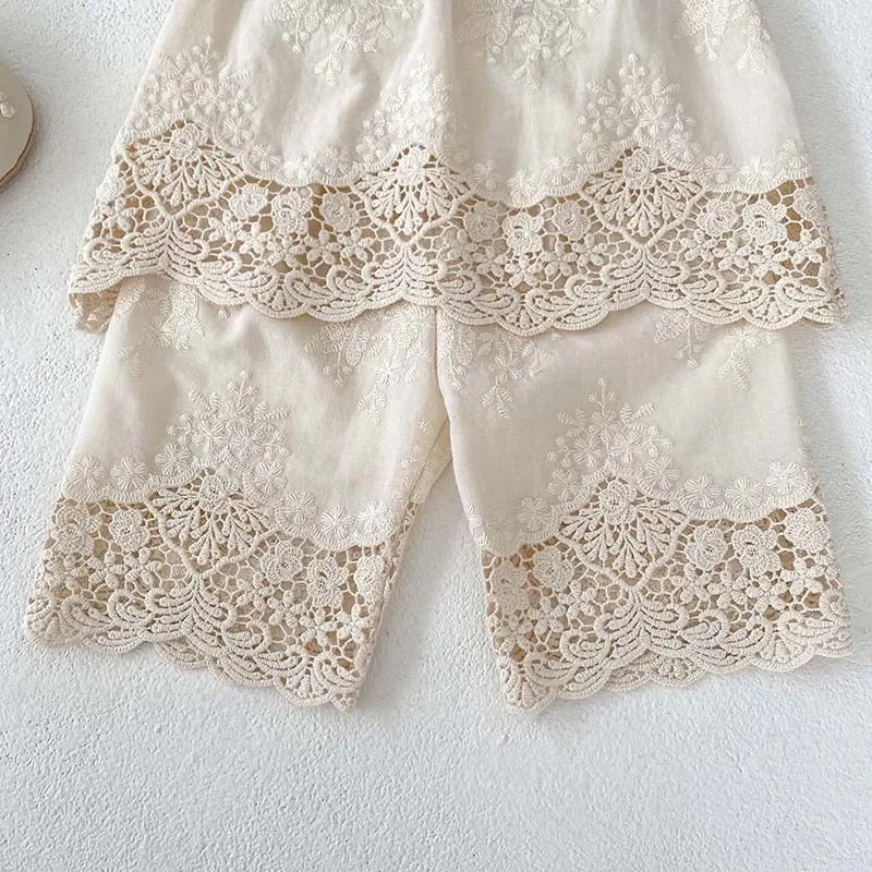 MILANCEL Summer Baby Clothes Set Infant Cute Lace Vest Pants Girls Embroidered Flowers Outfit 250304