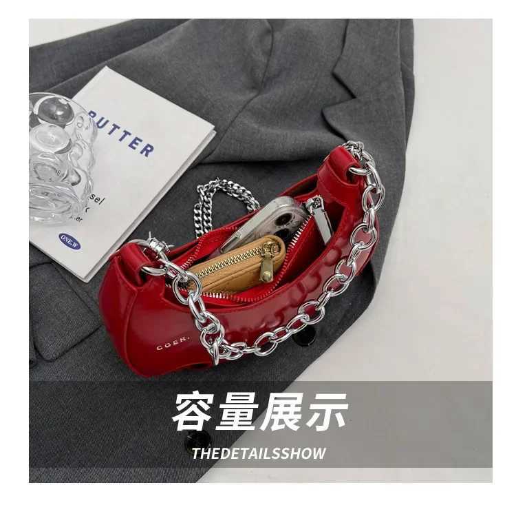 Brand Designer PU Leather Womens Shoulder Bag Simple Chain Crossbody Bag Hobos Handbag Y250303