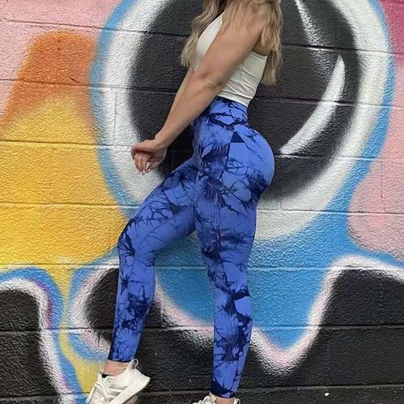 Internet celebrity high waisted tie dyed hing quick drying fiess running breathable peach hip lifting compression training nine point yoga pants, 2025