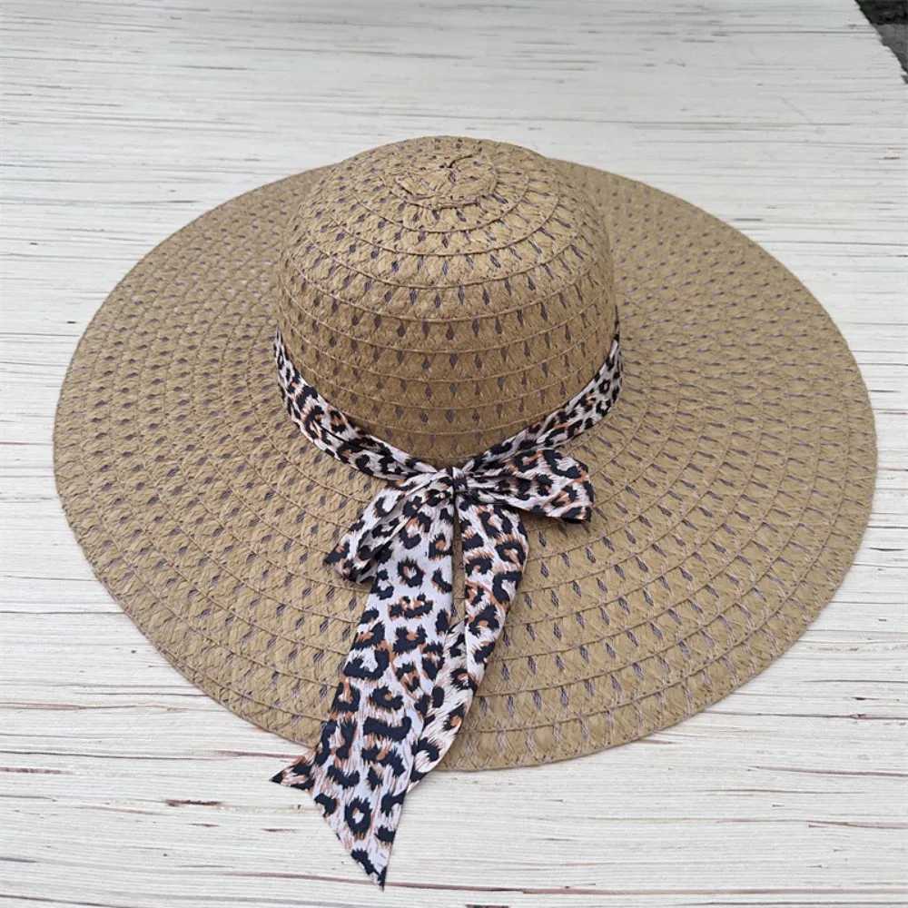 Foldable Wide Brim C Women Beach Hat Sunshade Anti-UV Sun Hat Sun Protection Dome Big Eave Woven Hat OutdoorXJ250304