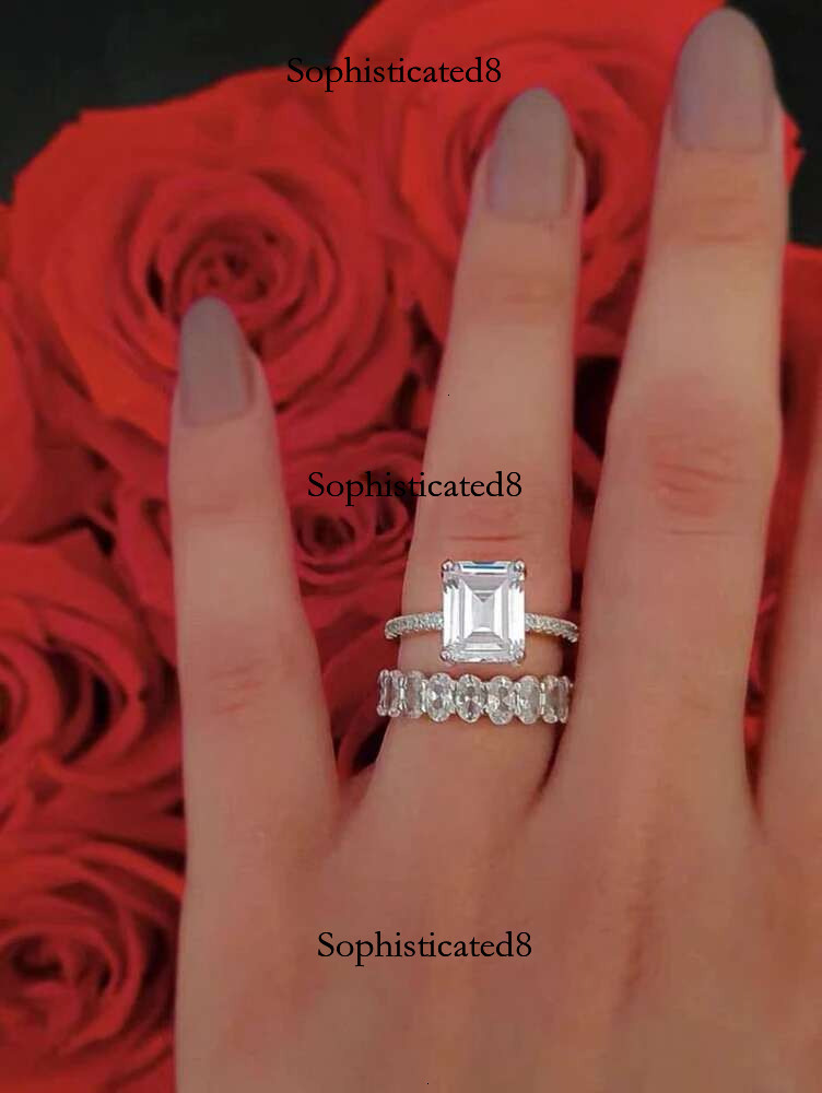 WUIHA Real Sterg Sier Emerald Cut/Radiant Cut 8*11MM Created Moissanite Row Dias Rings Set for Women Gift Wholesale