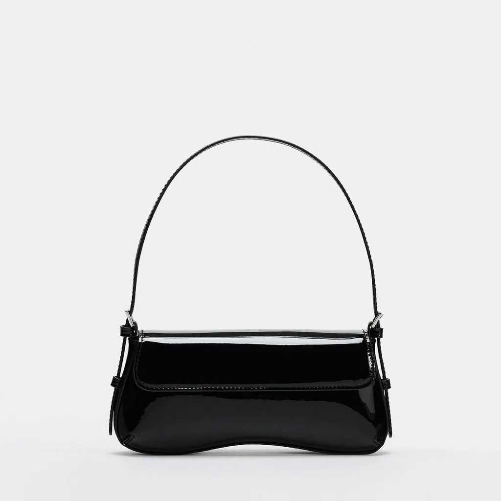 Red Patent Leather Underarm Bag Fashionable Simple Commuter Flap Pocket Shoulder Bag 2025 Spring Autumn New Product Handheld Bag Z250303