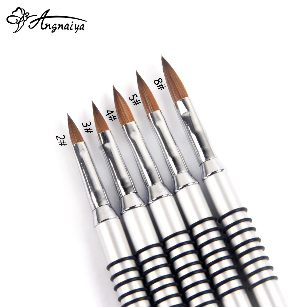 ANGNYA 10 piece Kolinsky mink acrylic brush size 2#/3#4#/6#/8# nail art brush professional silver copper handle brush 250304
