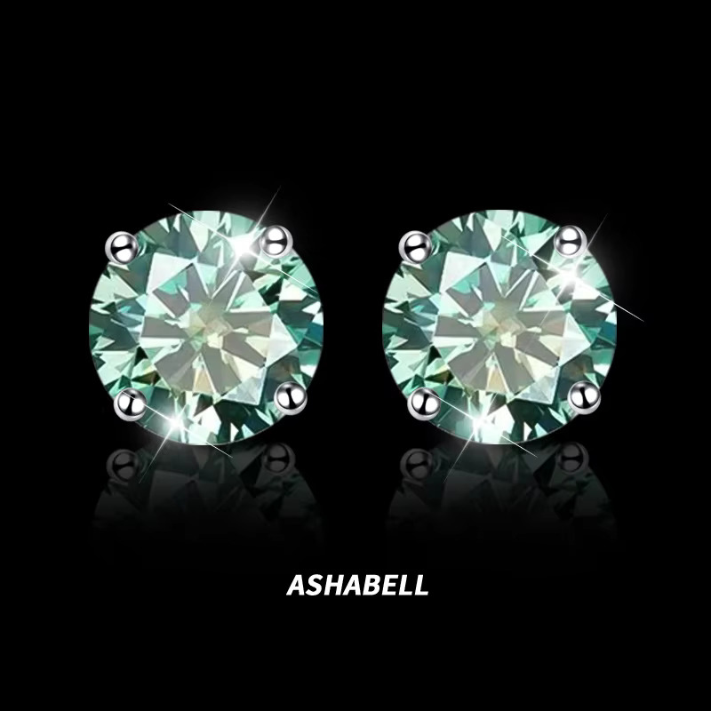 Ashabell Fashion Unisex S Pass Tester Moissanite Stud Earrings Bg Dia Screw Back Blue Green