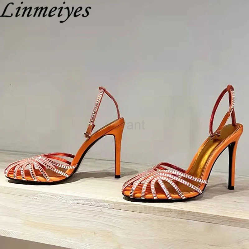 Rhine Sandals Wan High H Hollow Outs Summer Sandalias Wan Ankle Strap Crystal Shoes Wen Stiletto Sandals Wan Z250304