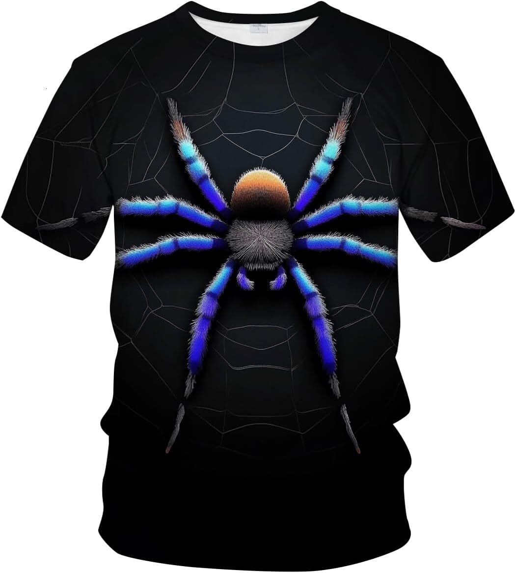 Mens T shirt Novelty Short Sleeve Crewneck Shirt Funny Spider Graphic T-Shirt tee Casual tops summer clothes cool