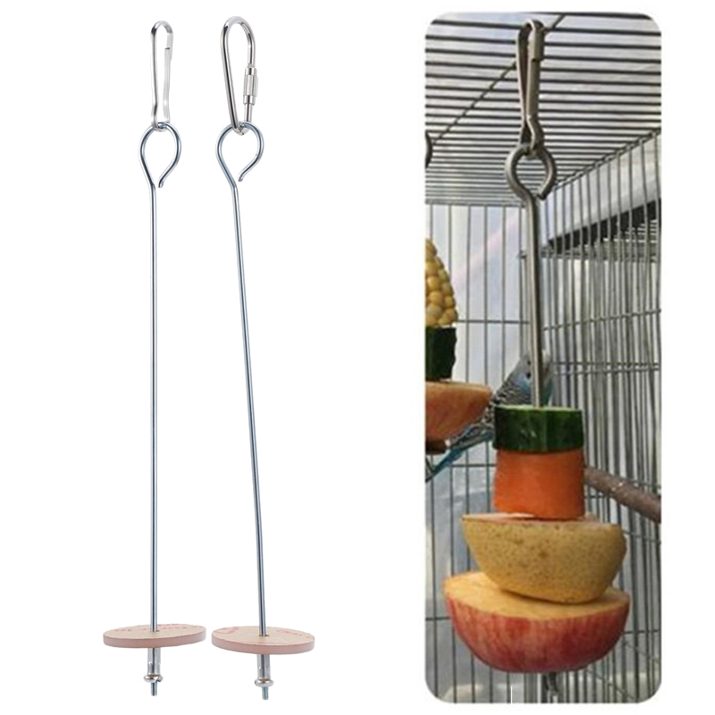 1Pc Pet Parrots Birds Food Holder Support Stainless Steel Fruit Spear Stick Meat Fruit Vegetable Skewer Fruit Fork Hook