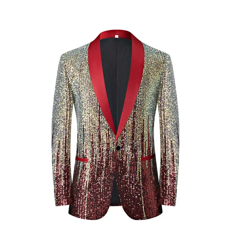 Blue and Gold Sequins Decoration Mens Blazer Wedding Party Dress Coats Fashion Stage Performance Jackets Asian Size M5XL 250304