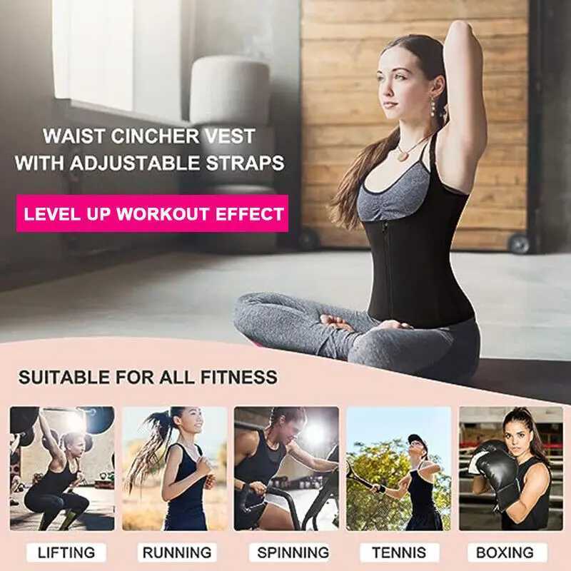 Womens Waist Trainer Sauna Sweat Vest Corset Body Shaper Neoprene Shapewear Gym Workout Tank Top Black Slimming Top with ZipperXJ250304