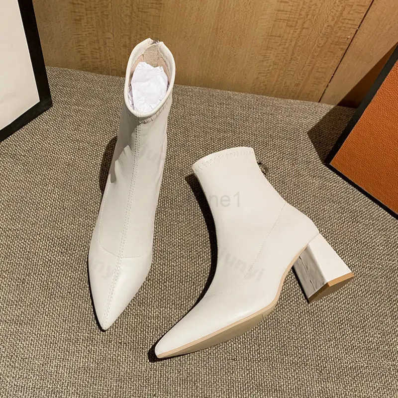 2025 New Winter Wen Ankle Boots Sexy Pointed Toe Square Heel Short Booties Shoes Fion Elegant Back Zippers High Heel Boots Z250304
