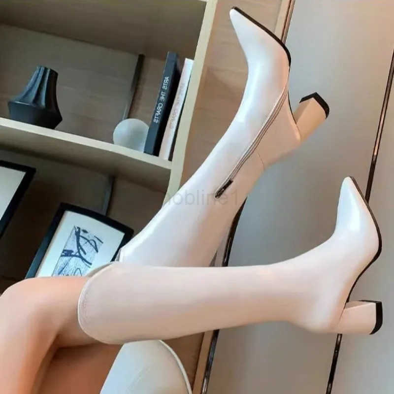 Knee Shaft Shoes Wan Elegant Heeled Pointed Toe Leather High H Long Boots for Wen S Waterproof New Rock Work Boot Hot Z250304