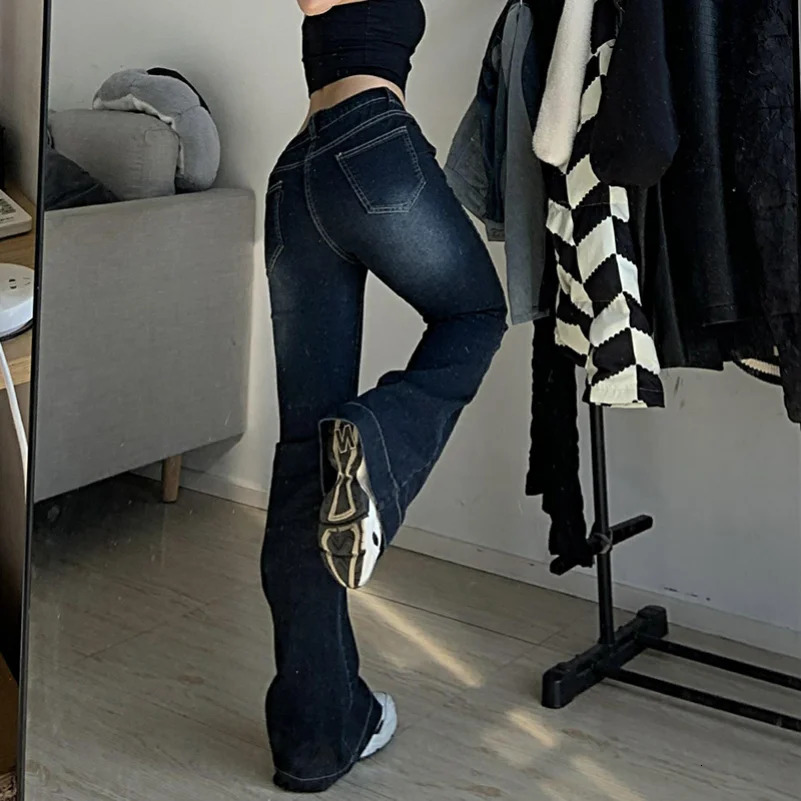 Flare Jeans Low Waist Trousers Vintage Aesthetic Denim Pants Streetwear Mom Casual Korean Fashion Y2k 250227