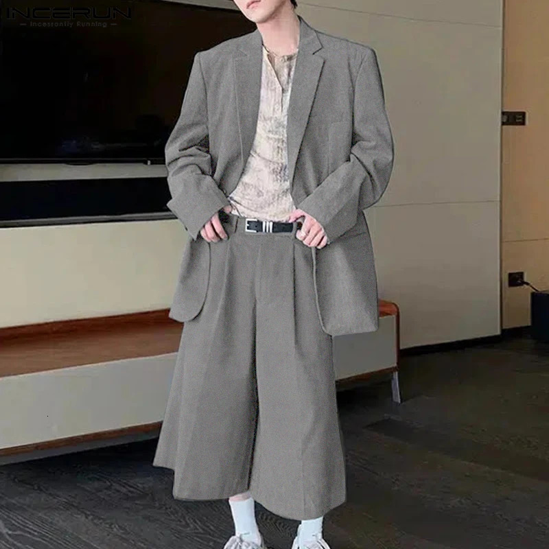 INCERUN Korean Style Sets Stylish Mens Long Sleeved Suit Long Pants Casual Streetwear Solid All-match Suit 2 Pieces S-5XL 250303