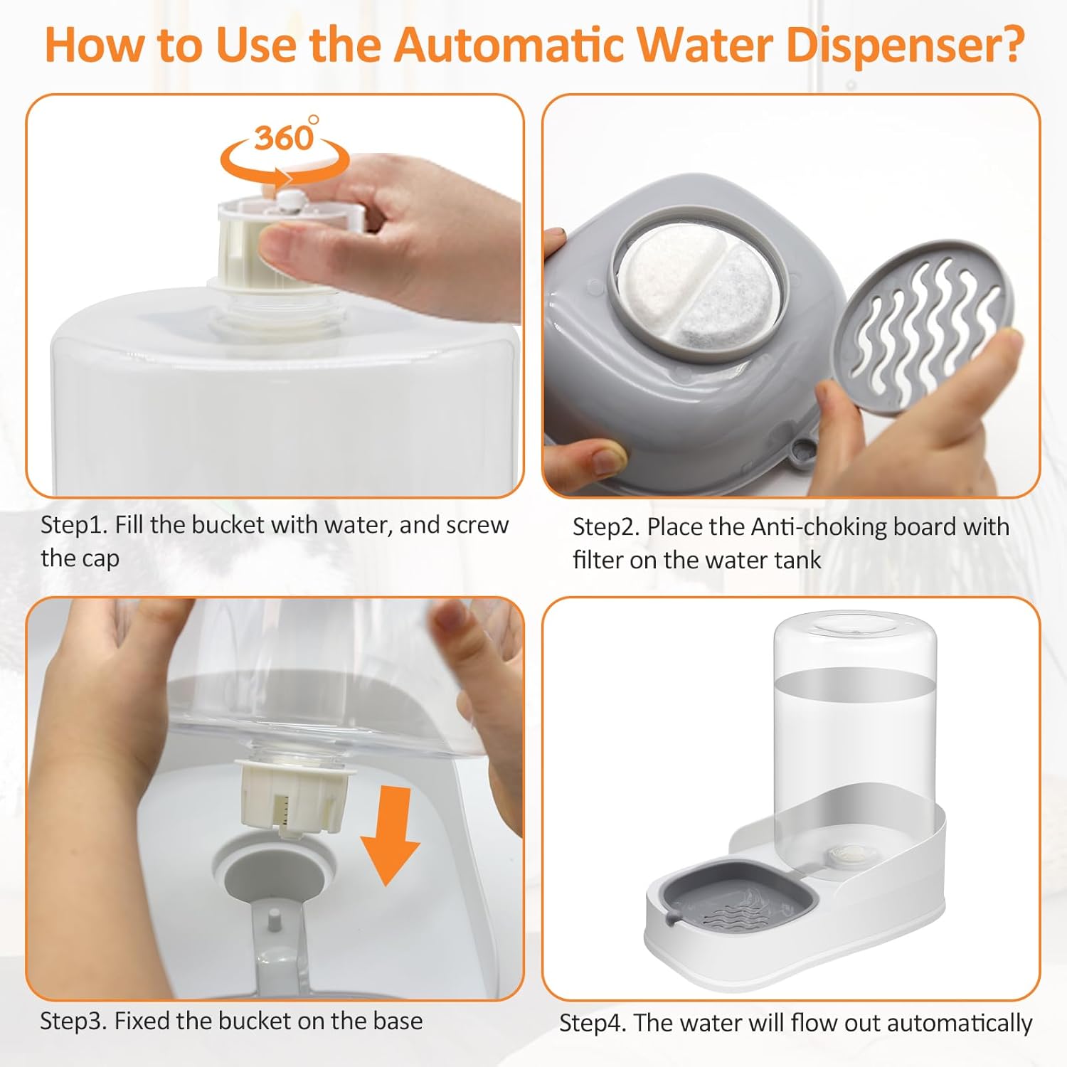 Automatic pet water dispenser, gravity dog water bowl and cat water dispenser for small and medium sized cats, dogs and rabbits