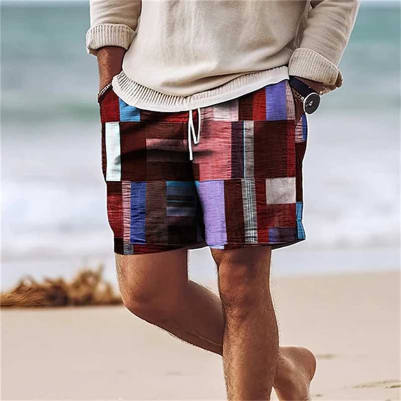 Classic Plaid Checkered 3D Print Mens Board Shorts Summer Gym Fitness Sports Short Pants Comfort Hawaii Swim Trunks Beach ShortsT250304