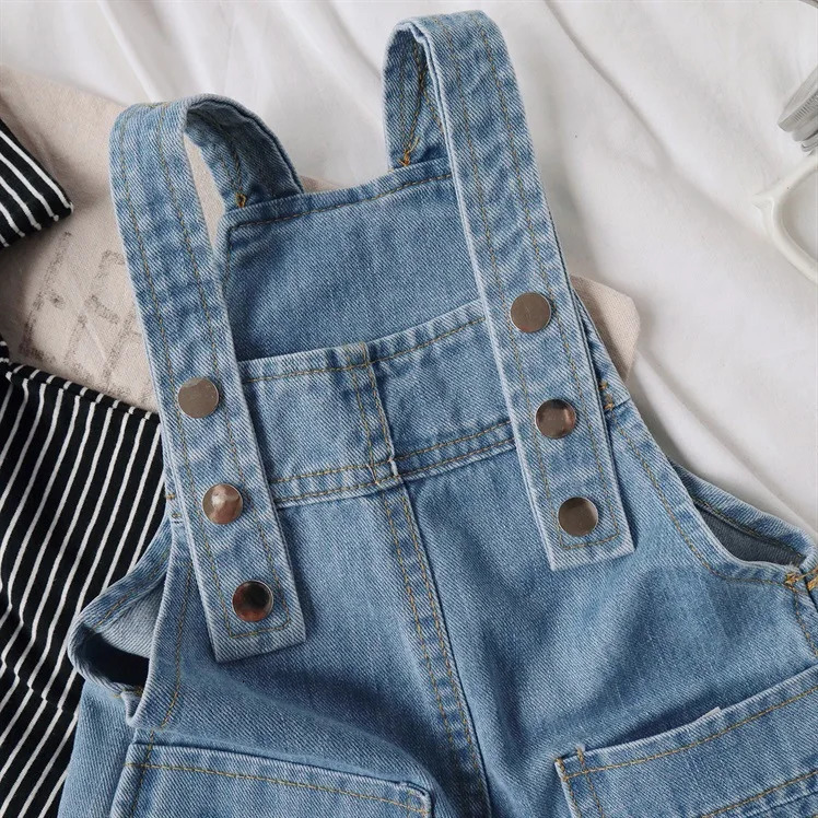 Summer Spring Korea Children Boys Pants Denim Stretch Kids Suspenders Short Jeans Pocket Casual Strap 250303