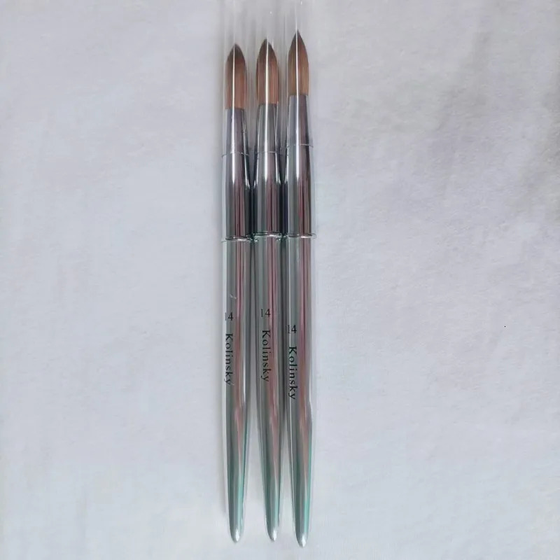 Silver Metal Acrylic Nail Art Brush 1Pcs Kolinsky Sable Painting UV Gel Carving Liquid Powder DIY Manicure Salon Drawing Tools 250304