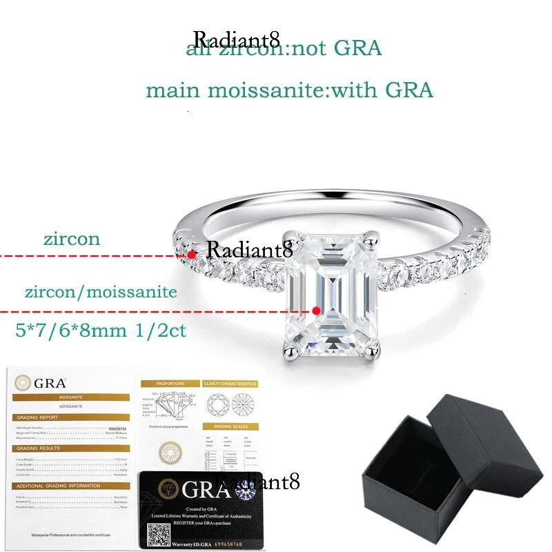 Smyoue 1CT 2CT Emerald/radiant Cut Moissanite Ring for Women Engagement Wedding Bride Sterg Sier Jewelry GRA Certified