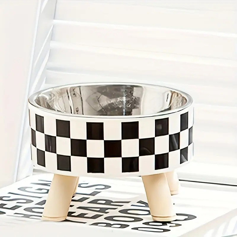 A Cat Bowl For Cats And Dogs, Simple Polka-dot Stainless Steel Pet Tall Bowl, Drinking Water, Anti-overturn Water Bowl, Food Bas