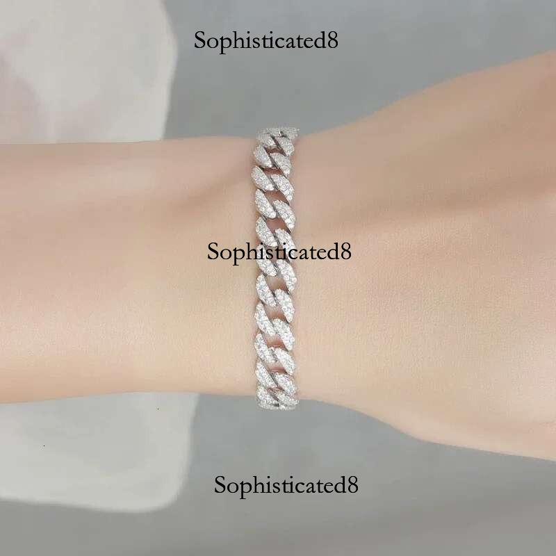 FEOBUR 8mm Full Moissanite Cuban k Bracelet for Man Women Sterg Sier Hip Hop Tennis Bracelets Party Jewelry GRA