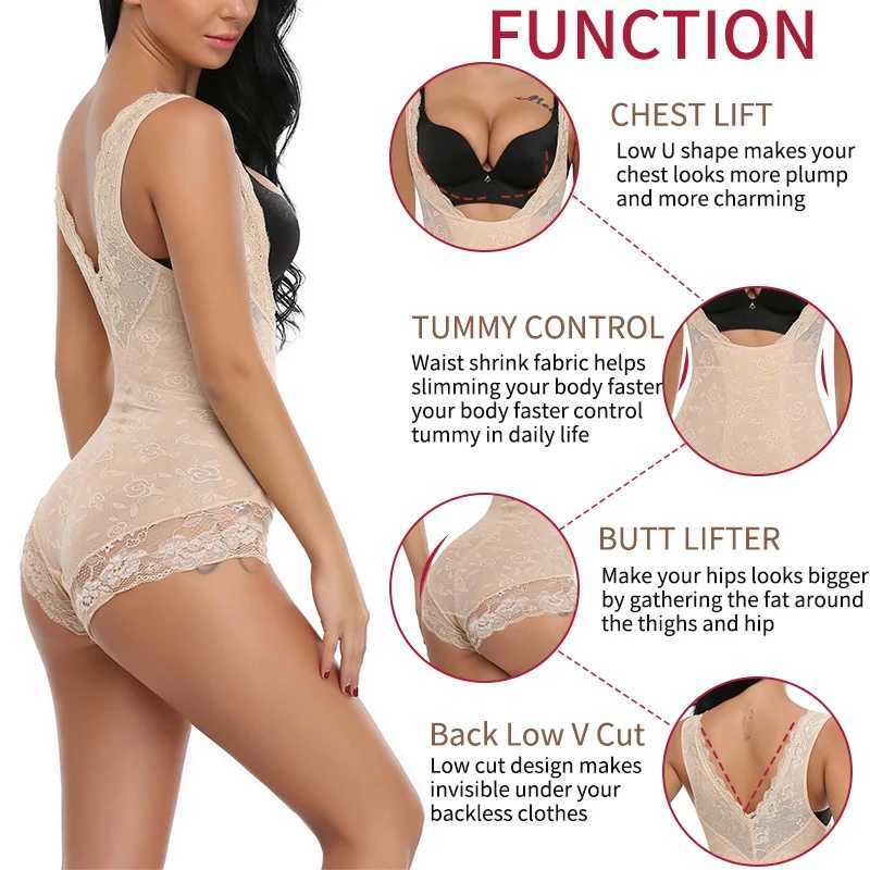 Floral Lace Shapewear Bodysuit for Women Tummy Firm Control Slimmer Open Bust Body Shapers Backless Butt Lifter UnderwearXJ250304