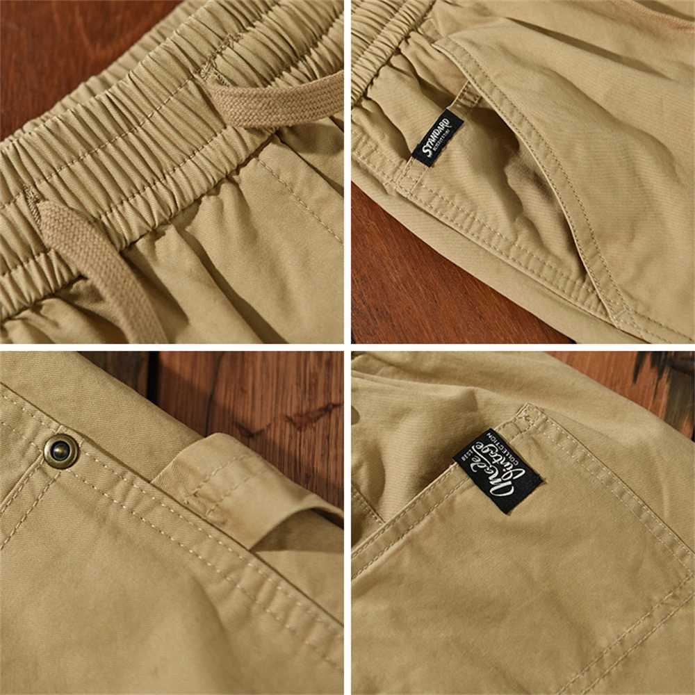 2025 Summer mens shorts cotton 100% Elasticated waist Casual Cargo pants Breathable wrinkle-resistant work pants man trousersT250304