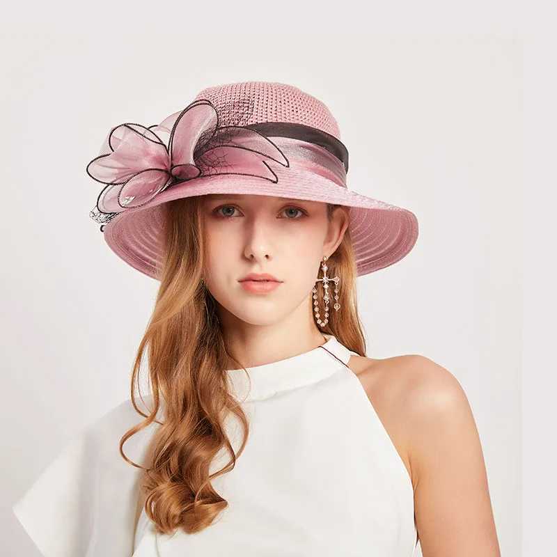 Womens summer hat Organza flower mesh sun hat vacation beach hat wide brimmed sun hat sun protection sombreros de mujerXJ250304