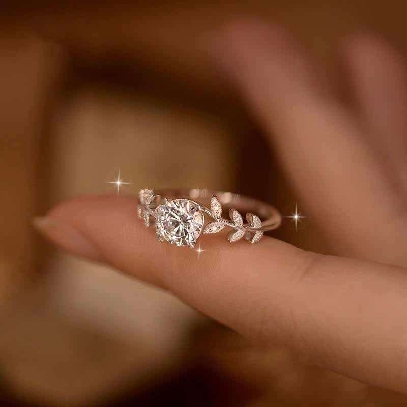 Feiyu personality light luxury laurel branch leaf copper inlaid zircon women's fashionable small fresh silver daily versatile ring