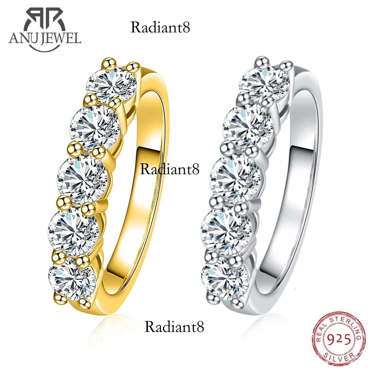 AnuJewel 4mm D Color Moissanite Wedding Ring Sterg Sier Gold Plated Eternity Band Engagament Rings Wholesale