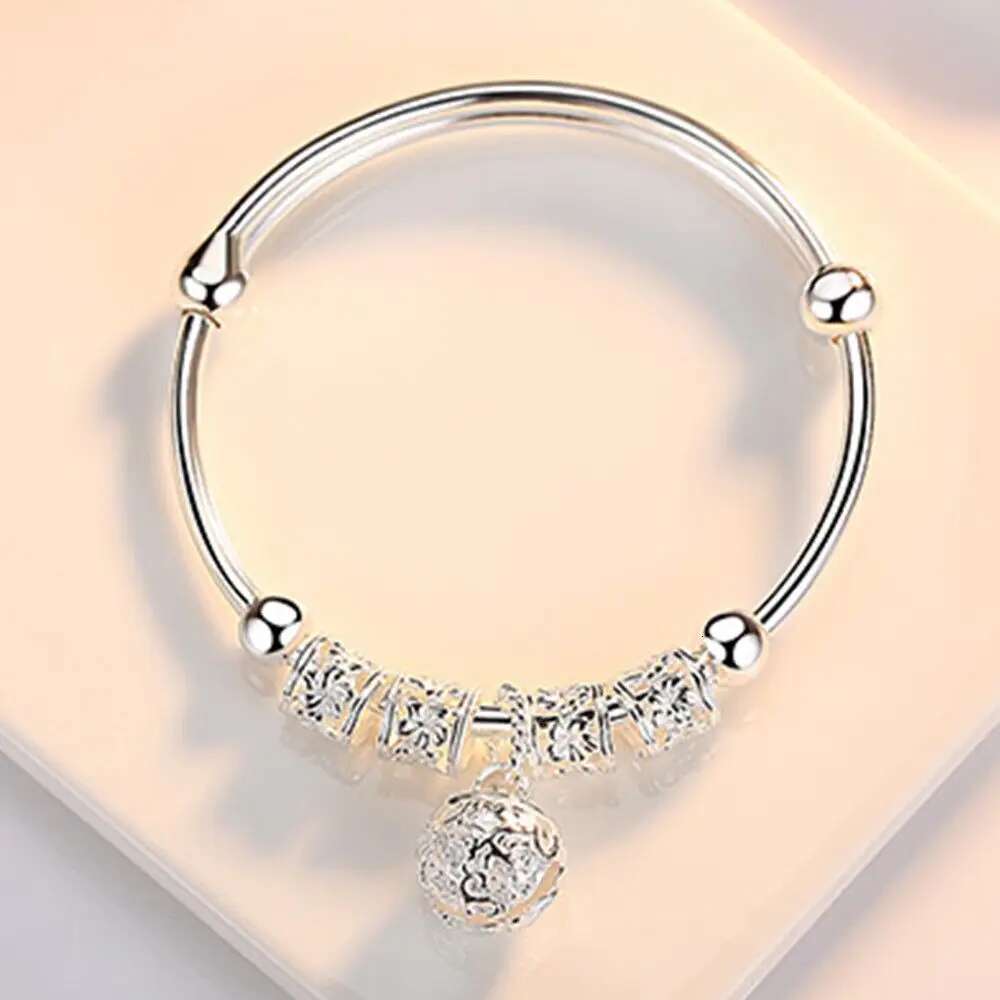Fine Sterg Sier hollow Bells ball bangles adjustable Bracelets for Women Fashion Holiday gifts Party wedding Jewelry