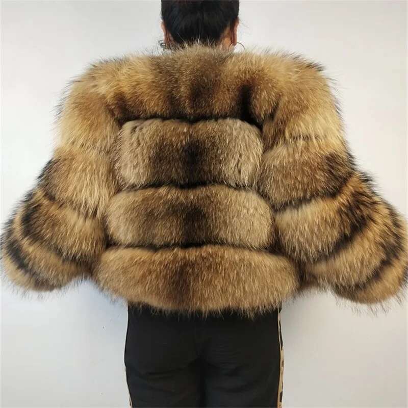 BEIZIRU Real Raccoon Fur Coat Women Winter Long Sleeve Natural Jackets Thick Top